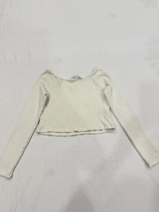 Bershka Ribbed Long Sleeve Crop Top