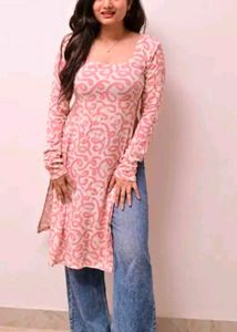 Pink Printed Long Sleeve Kurta