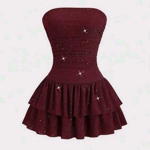 Sparkly Burgundy Ruffled Mini Dress