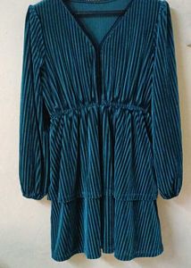 Elegant Teal Velvet Tiered Mini Dress