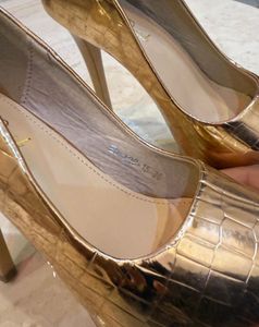 Ever Cupid Gold Peep-Toe Heels