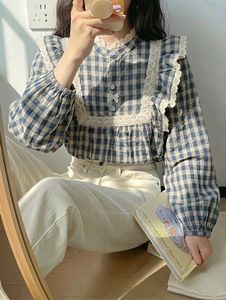 New with tag Korean Cute Gingham Ruffle Blouse
