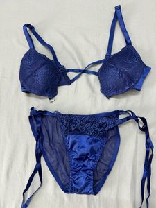 Da Intimo Blue Lingerie Set With Lace Detail