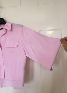 Pink Button-Up Cropped Shirt