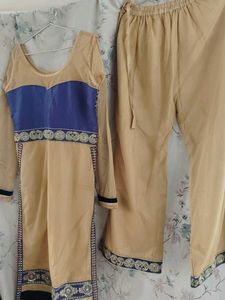 Elegant Beige pakistani kurta plazo set