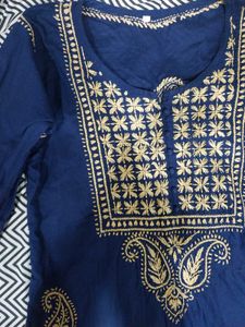 Navy Blue Embroidered Kurti