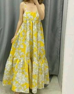 Zara Yellow Floral Midi Dress