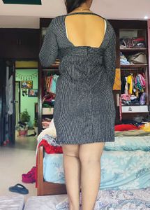 Sparkly Silver Striped Bodycon Dress