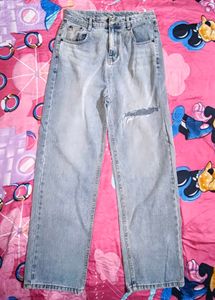 blue Light Wash Ripped Wide Leg Jeans