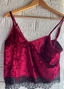Velvet Lace Trim Cami Top