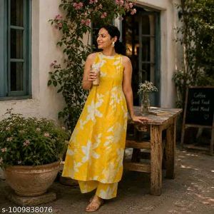 Yellow Floral Print Kurta