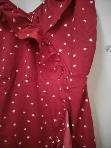 Red Heart Print Ruffle Dress