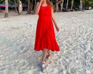 Offer✨Valentines Day Red Flounce Wrap Dres