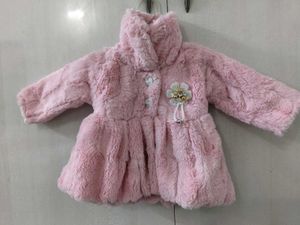 Cute Pink Faux Fur Coat, frock and pant