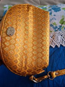 Elegant Orange Brocade Cosmetic Pouch