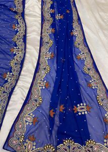 Exquisite Royal Blue Embroidered Saree