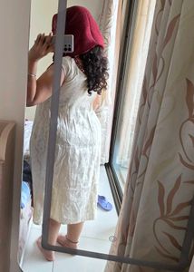 Elegant Off-White Kurta with Maroon Scarf