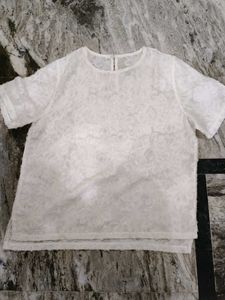 White Textured Short Sleeve Top