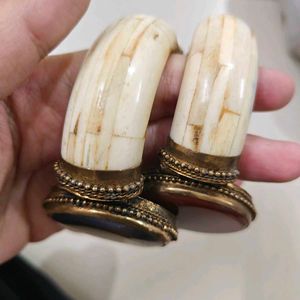 Boho Buffalo Bone Cuff Bangle with Chalcedony 2pc