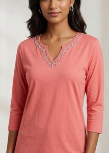 Coral Embellished Top