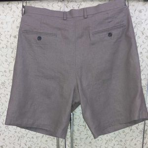 men's dark greige relaxed fit linen shorts