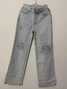 Trendy Light Wash Distressed Wide Leg Jeans