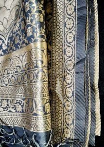 Elegant Grey Saree with Golden Floral Print