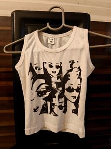 Graphic Print White Crop Top