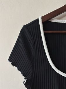 Cute Black Ribbed Top with Bow