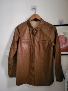 Chic Brown Faux Leather Jacket