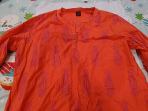 Orange Kurta with Pink Paisley Print