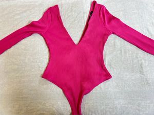 V-Neck Ribbed Long Sleeve Bodysuit