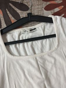 Cream Square Neck T-Shirt