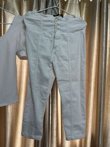 White Puff Sleeve Top &amp; High Waist Pants Set
