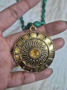 Green Beaded Medallion Necklace- NEW STOCK