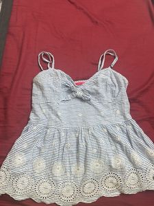 Striped Blue Embroidered Top