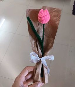 Handmade Crocheted Pink Tulip