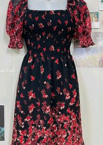 Floral Smocked Square Neck Dress