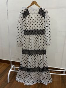 Kazo White Polka Dot Midi Dress