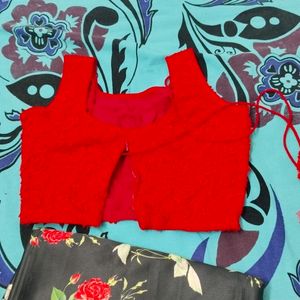 Satin silk saree with Red blouse