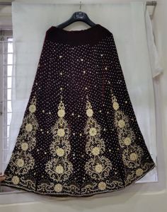 Lehenga Choli Dupatta Set - Maroon Velvet