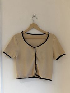 Cute Beige Button-Down Crop Top