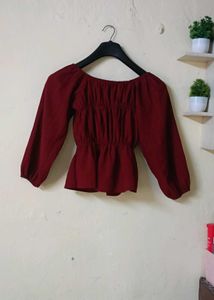 Maroon Twist Front Peplum Top