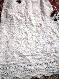 White Embroidered kurti ,with Tie-up St