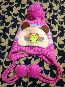 Cute Pink Baby Hat with Pom Poms