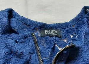 Navy Blue Lace Zip-Up Top