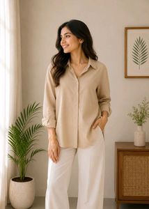 Chic Beige Oversized Button-Up Shirt