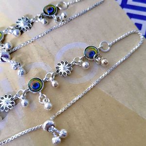 Silver Anklets with Peacock Design