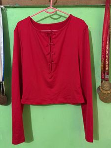 Red Long Sleeve Cutout Top &amp; white tank to