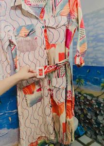 Unique Printed Shirt Dress with Belt